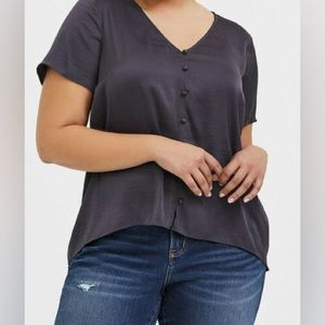 NWT Size 1 Torrid Textured Charmeuse Button Midi Blouse Dark Slate Grey